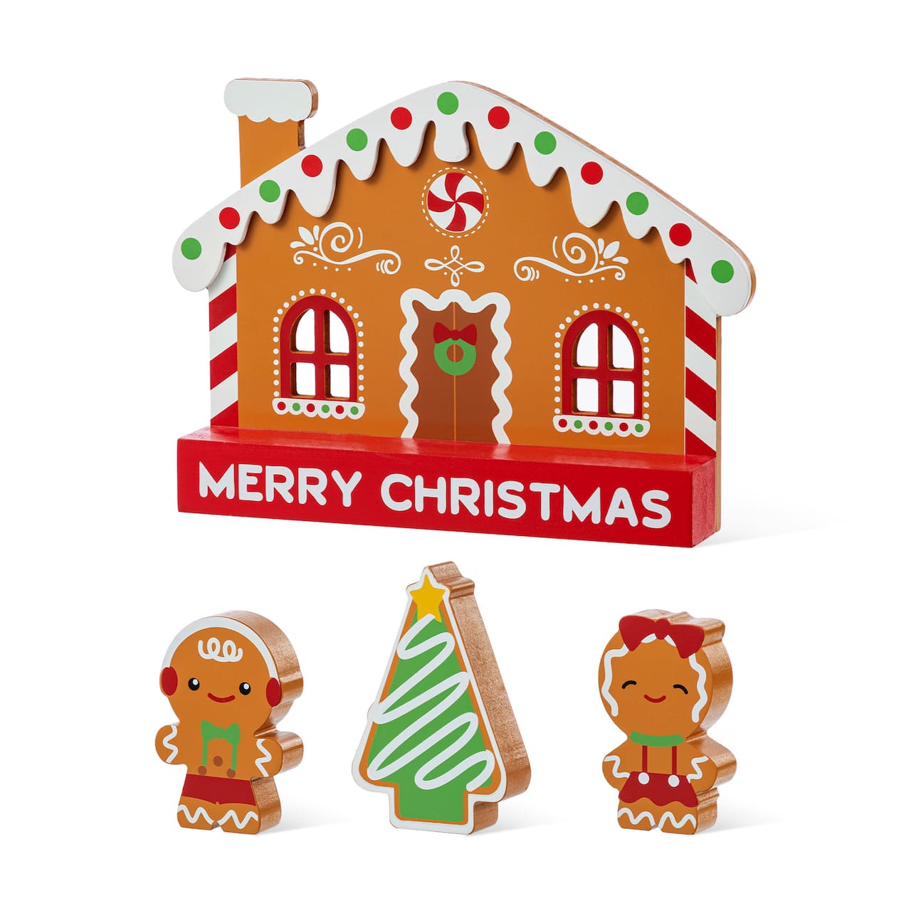 Glitzhome® Set of 4 Wooden Christmas Gingerbread House Table Decor